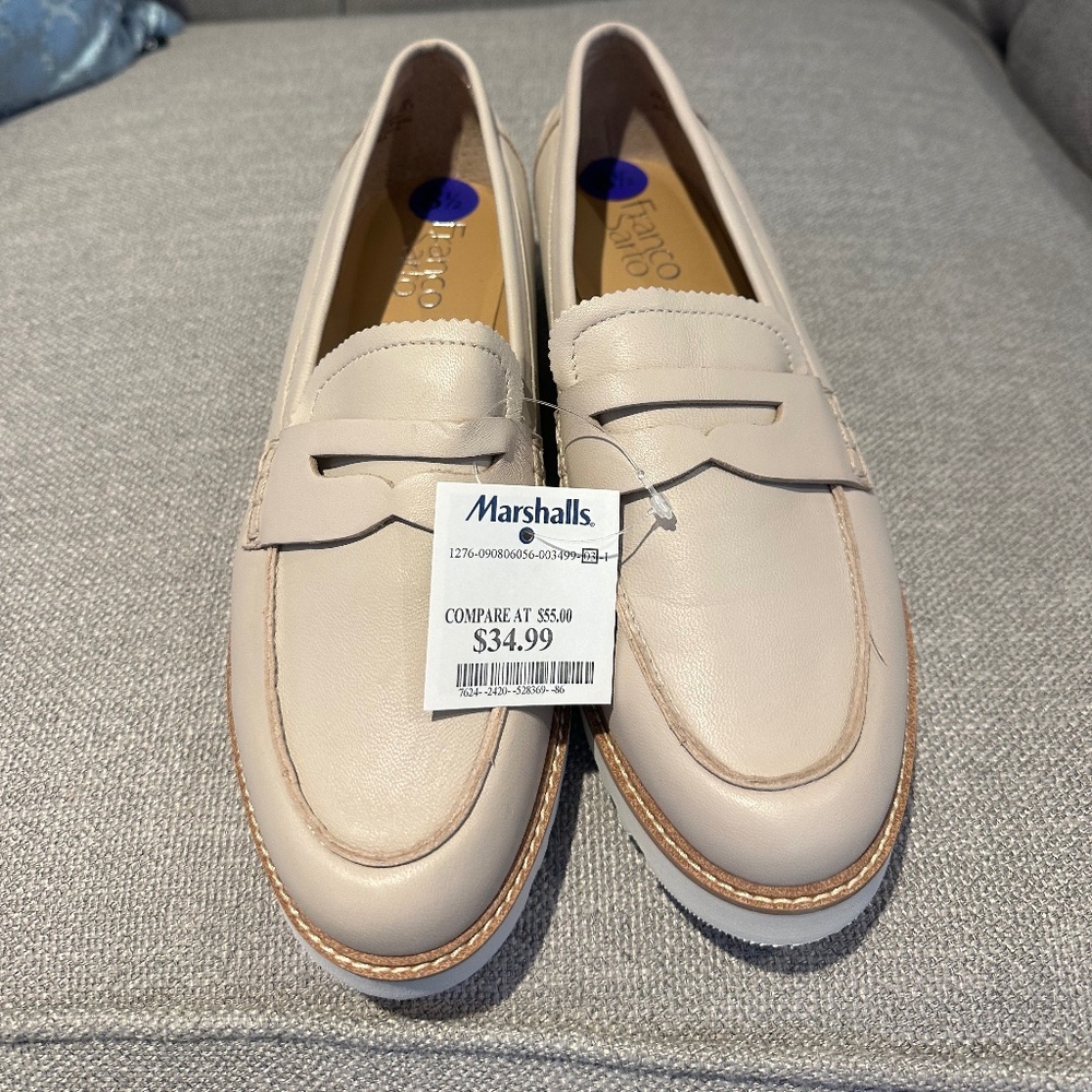 Franco Sarto Leather Cedra Loafer Cream Size 8.5